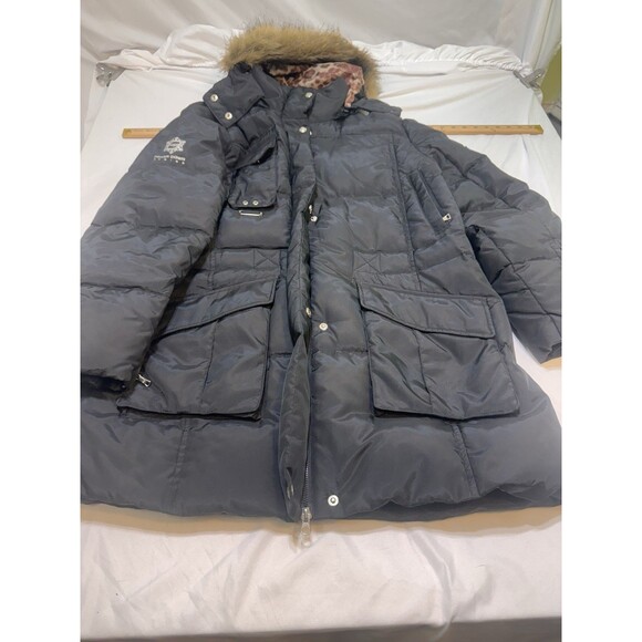 Free Country Women’s Plus  1X Power Down Series Puffer Parka Fur Hood Black Line - Picture 1 of 16